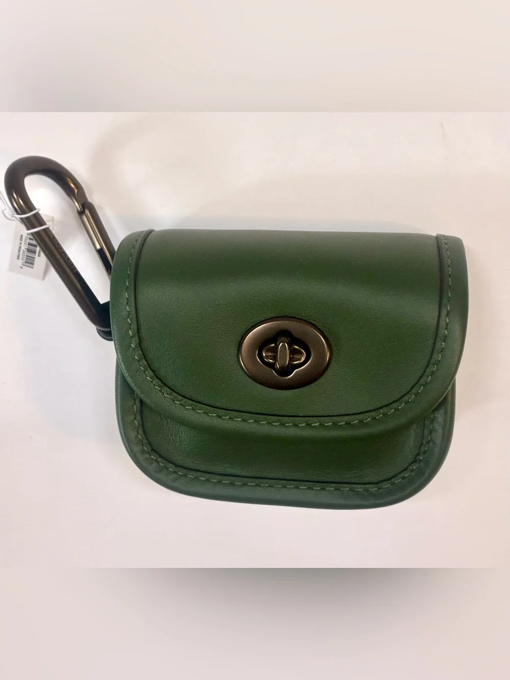 Coach Heritage Turnlock Leather Card case Bag Charm Dark Clover Green NWT